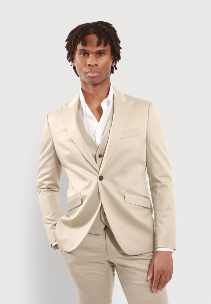 COSTUME 3 PIECES SATIN BEIGE – Pierre Talamon