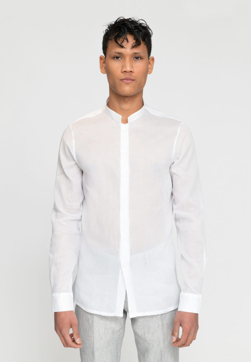 WHITE MAO SHIRT WITH WRINKLED EFFECT