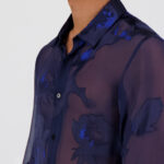 CHEMISE SOIE FLEURS BLEUES – Image 2