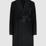 Manteau croisé noir brodé